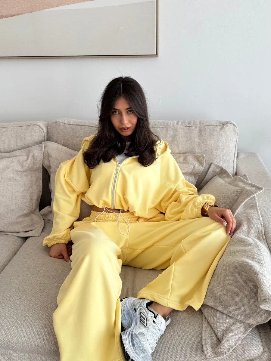 Casual Set Long-sleeve Zip-up Cardigan Hoodie