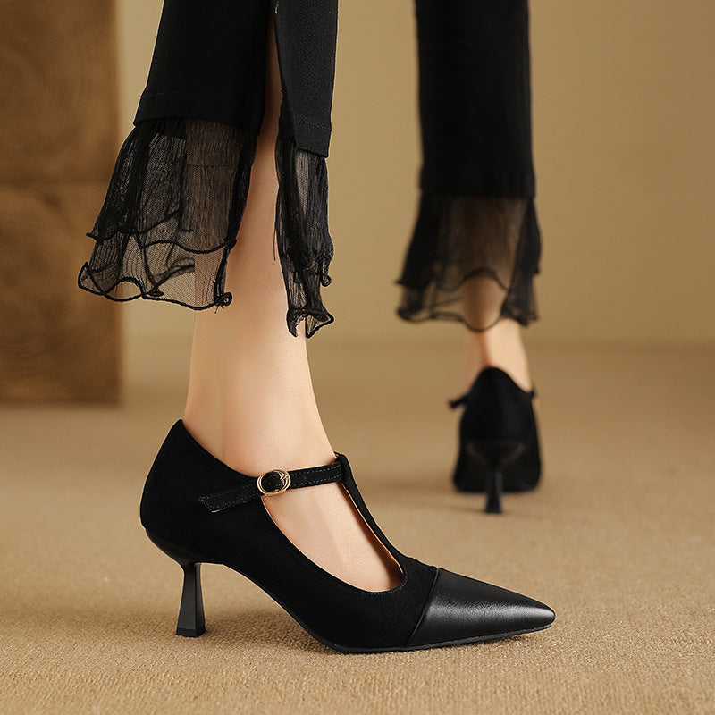Elegant T-Strap Stacked Heel Shoes