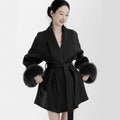 Women's Black Fox Fur Double-faced Cashmere Elegant Short Coat