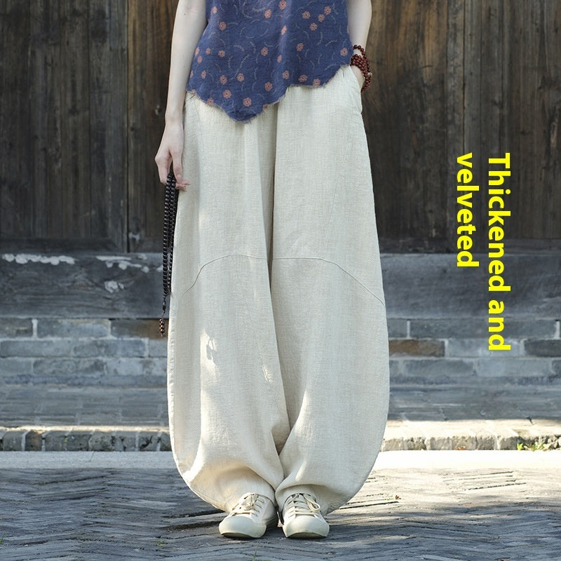 Artistic Retro Cotton And Linen Women's Distressed Loose Casual Pants