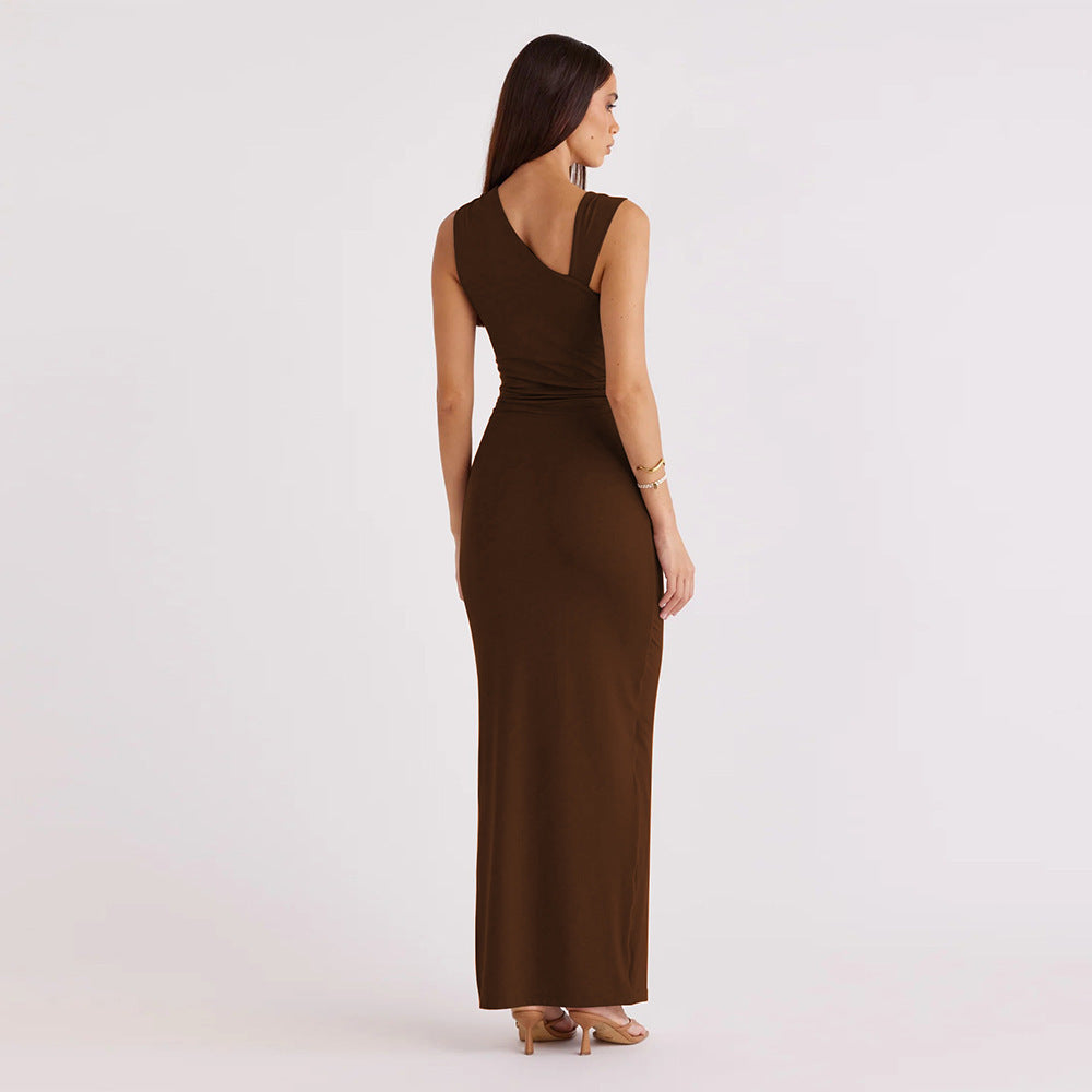 Sexy Solid Color Crossbody Sleeveless Slim Fit Waist-controlled Skirt