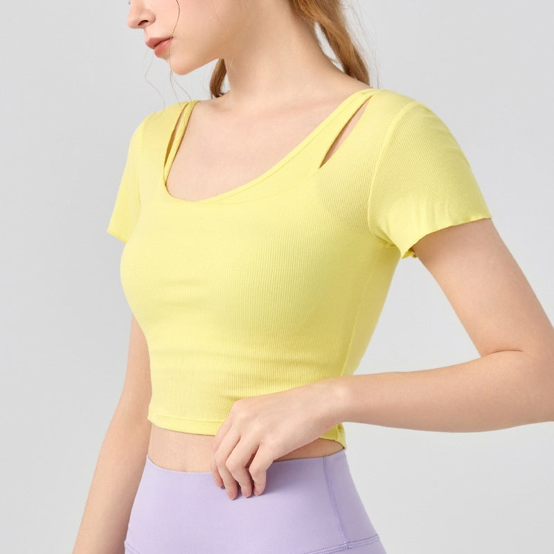Women's Outerwear Short-sleeved Two-piece Workout Clothes With Chest Pad